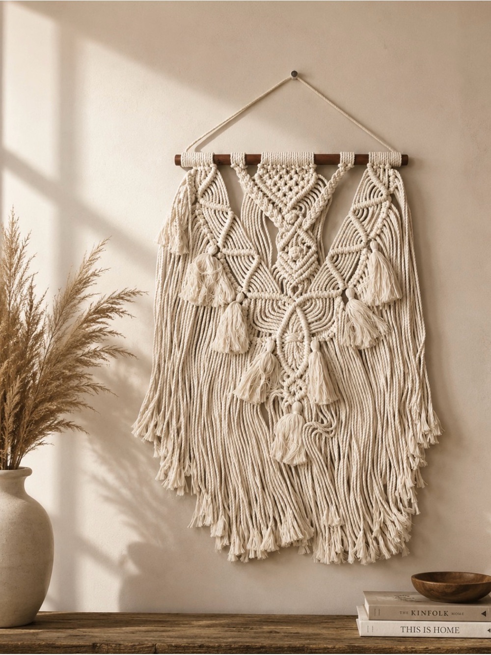 Boho Macrame Wall Hanging - Natural Cream Cotton Tapestry